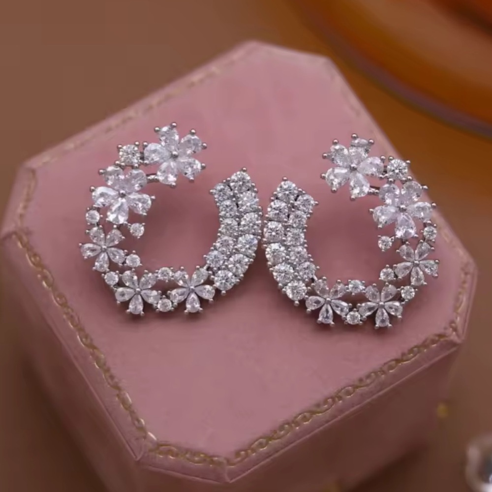 Floral Crescent Diamond Statement Earrings - Picture 7 of 7